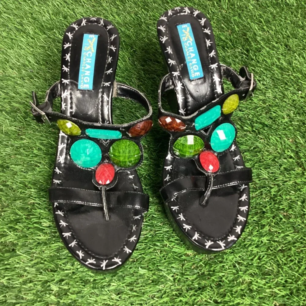 Charles David Wedge Sandals Gemstone Jewels Decor Slide 8M